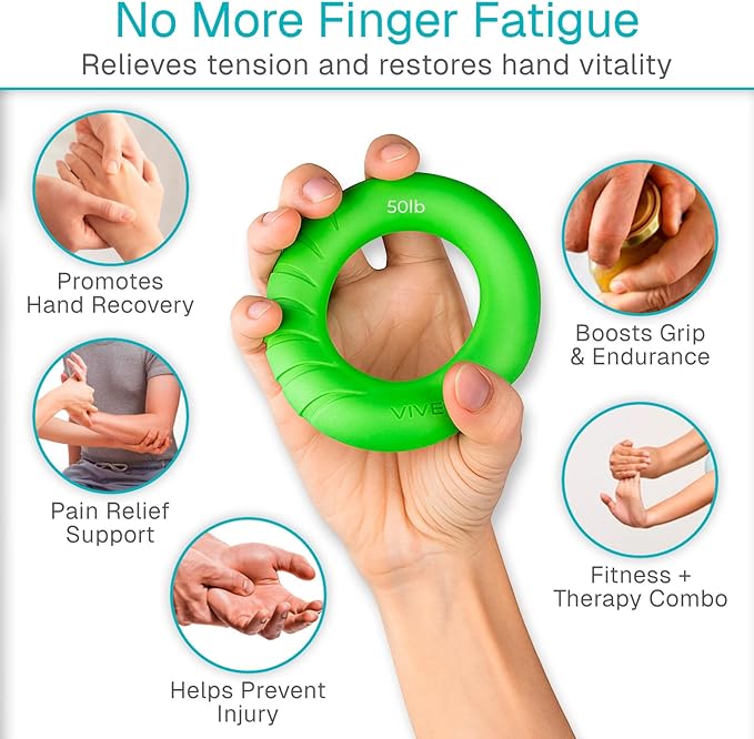Vive Hand Strengthener Grip Ring - Forearm Ring Hand Exercisers - Silicone Squeezer Gripper for Muscle Strengthening Training Tool - Arthritis Finger Physical Therapy PT Kit Trainer (Textured 2 Pack)