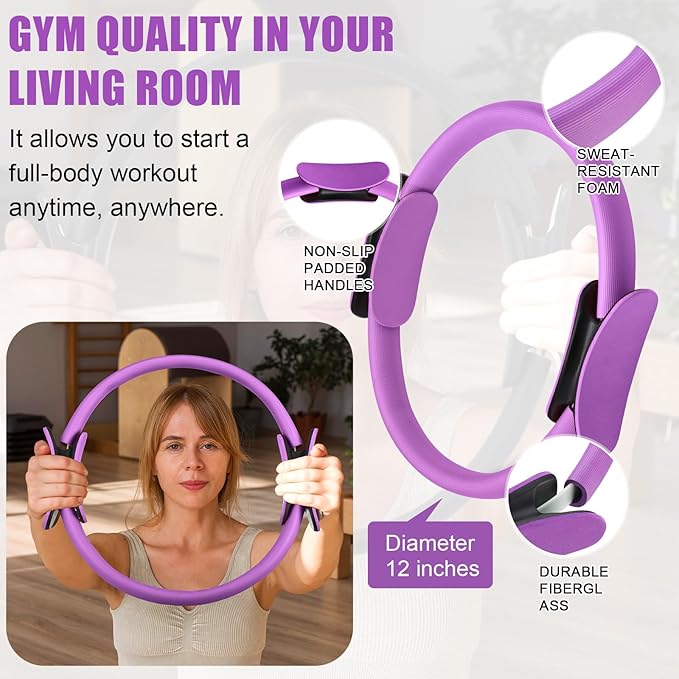 10 Pcs Home Pilates Ring Set for Women Yoga Equipment Accessories Pilates Ring Circle and Ball Workouts Gift Include Ball Yoga Circle Resistance Bands Block Straps Gym Bag
