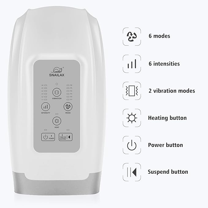 Snailax Cordless Hand Massager Machine,Electric Hand Massager with Heat,Vibration, Compression, White