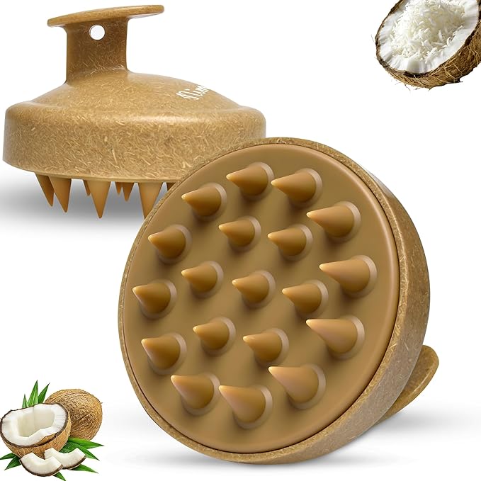 Nimiah Scalp Massager Hair Growth - Manicure Safe Scalp Scrubber Shampoo Brush with Coconut Shell Base & Soft Silicone Bristles for Dandruff Removal, Stress Relax & Deep Cleansing