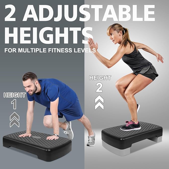 28.5'' Exercise Aerobic Step Platform, 4-6-8inAdjustable Fitness Stepper Workout with 4 Stackable Risers, Aerobics Stepper Workout Stepper for Home Gym Cardio Strength & Training (Red & Gray)