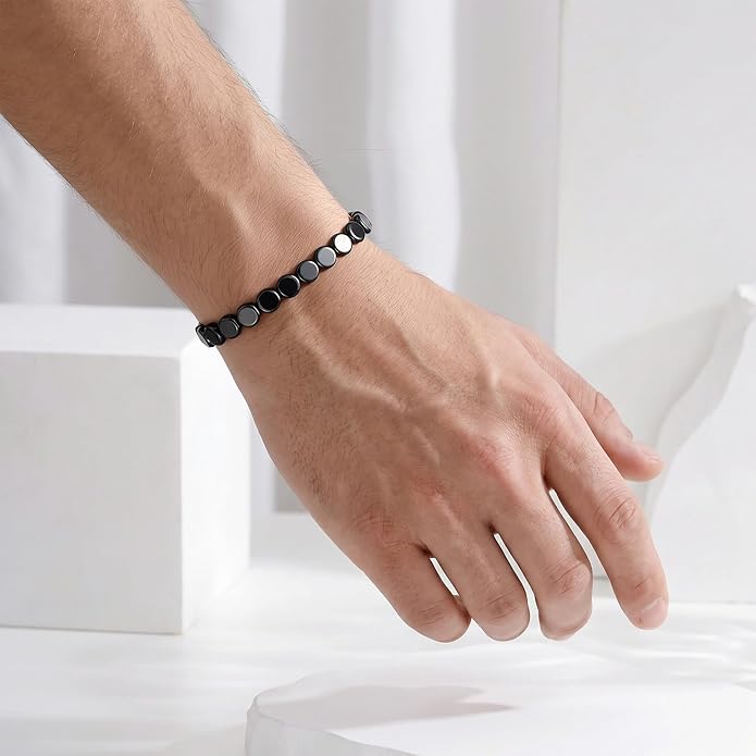 Easter Basket Stuffers-Hematite Bracelets for Men, Hematite Stone Bracelet to Reclaim Energy Confidence, Stretch Beads Inspirational Cuff Jewelry Pulseras Para Hombre