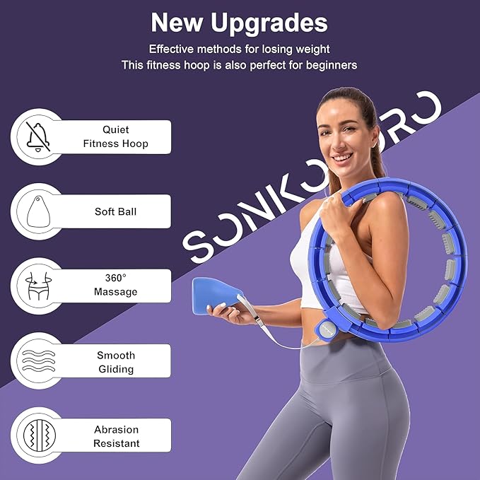 Weighted Exercise Rings for Adult Weight Loss - 50” Extra-Large Silent Smart Waist Exercise Rings with Exercise Balls - Compact Abs Exercise Machine for The Home Blue