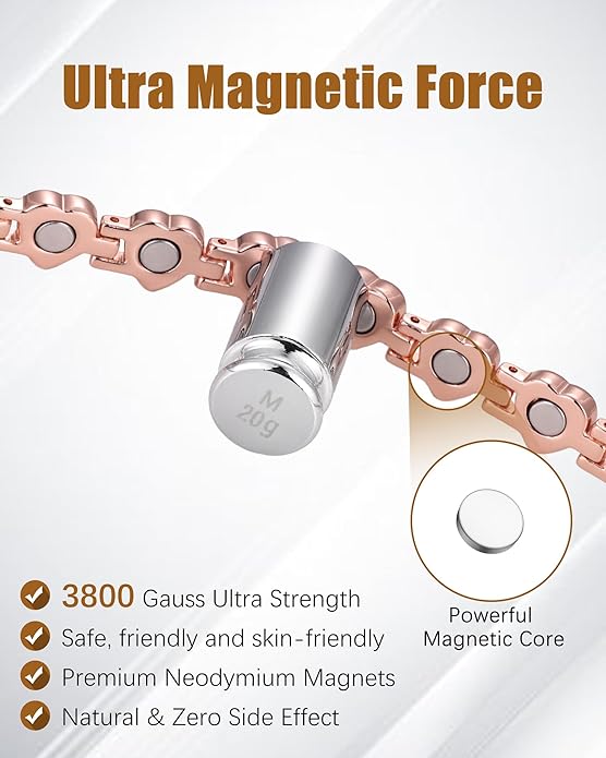 Copper Bracelet & Ring for Women, Ultra Strength Magnetic Bracelet with 3800 Gauss Magnets, Four-Leaf Clover & Infinity Heart Symbol & Crystal, Adjustable Tools and Jewelry Gift Box