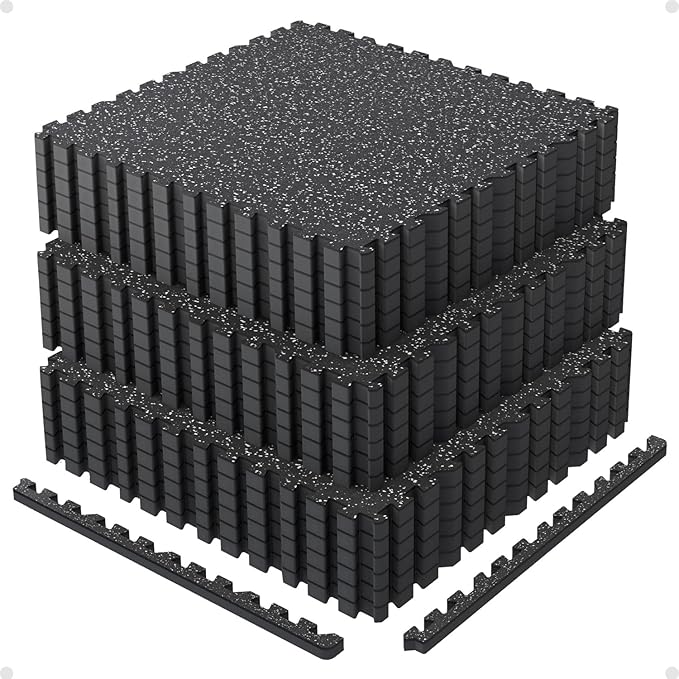 AIRHOP 0.79in Thick 72 Sq Ft Exercise Equipment Mats, 18 Tiles Upgraded Rubber Top with High Density EVA Foam, Large Interlocking Puzzle Gym Flooring for Home Gym, Heavy Weight Workout,Black & White