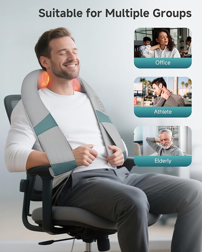 Snailax Cordless Neck Massager with Heat, Rechargeable Shiatsu Neck Back Massager for Pain Relief Deep Tissue, 4D Knead Shoulder Massager Pillow, with Portable Carry Bag, Gifts/Presents for Mom, Dad