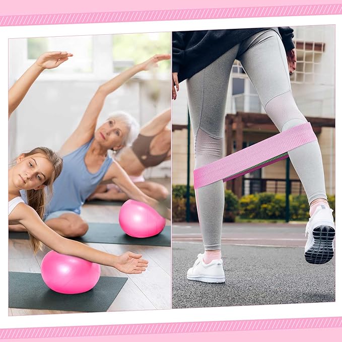 Poen Pilates Equipment Kit for Home Workout Pilates Ring and Ball Set for Women 12'' Circle Yoga Fitness Essentials Kit with Resistance Bands, Yoga Strap, Socks,Bag