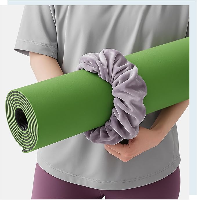 4 Pack Yoga Mat Scrunchie Elastic Strap Band - Durable & Stretchable Fabric - Fits All Standard Yoga Mats