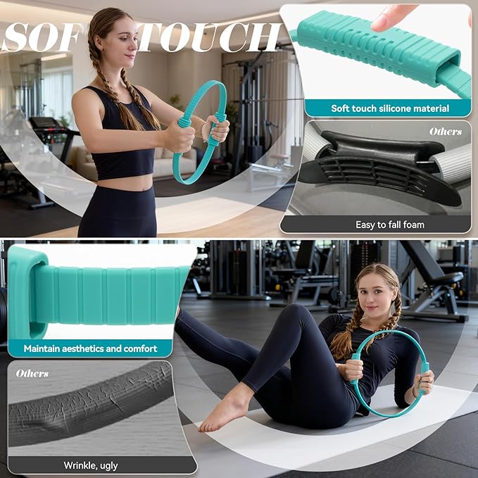 Pilates Ring, Silicone Magic Pilates Rings, Lightweight & Durable Flexible Fitness Circle Exercise Equipment for Toning Arms, Thighs,Legs, Core,Yoga & Physical Therapy