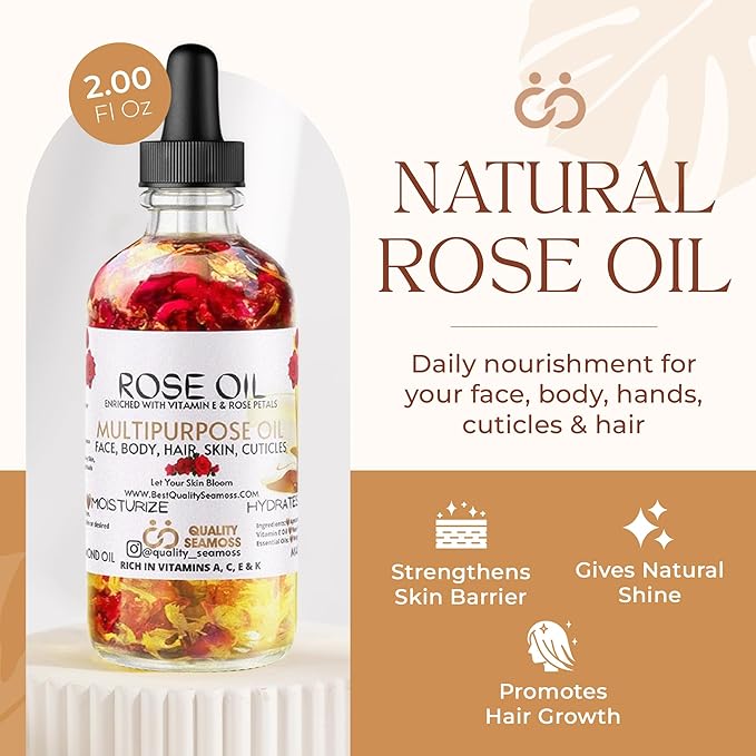 USA Made Multipurpose Rose Oil, Moisturizing Hair & Body Oil, Vitamin E Oil with Apricot, Sweet Almond, and Bergamot Essential Oils for Skin, Body & Face Oil for