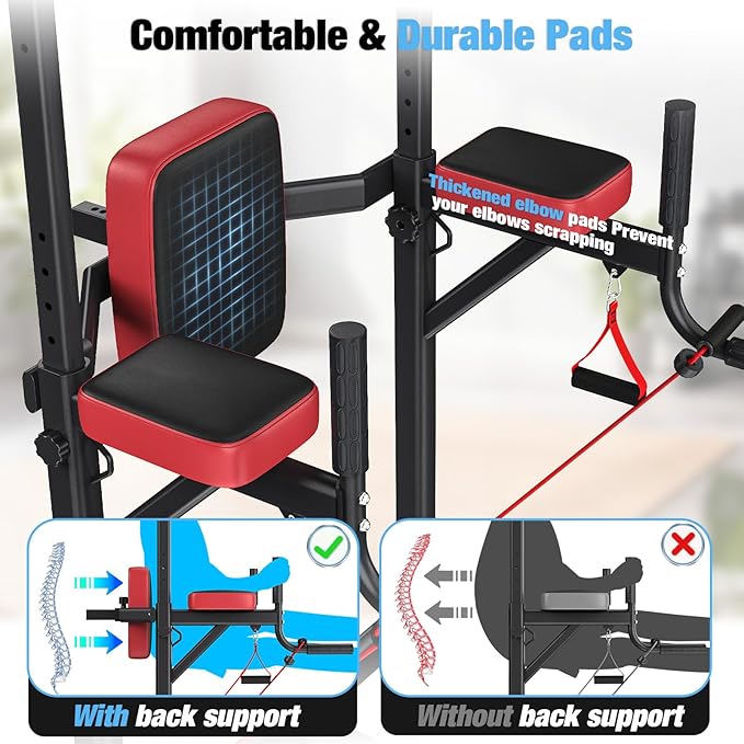 Dskeuzeew Power Tower Pull Up Bar Station, 450LBS Stable Power Tower Training Heavy-Duty Fitness Equipment for Home Gym