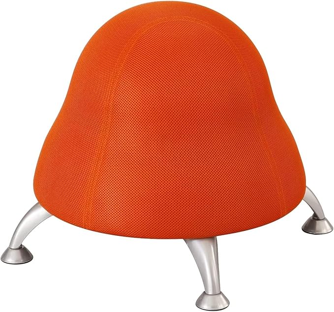 Pemberly Row Low Profile Vinyl Upholstered Ball Chair, Orange Finish, Powder Coated Legs, Anti-Burst Stability Ball, Supports up to 250 lbs, Active Seating for Office or Kids Use