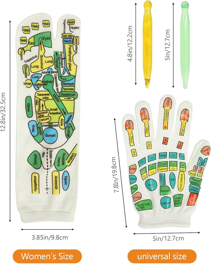 Reflexology Socks and Gloves for Hand Foot Massage, with 2 Acupressure Pens, Women's Size - Soothing and Relaxing Therapy, Pain Relief, Improve Circulation - Health and Personal Care