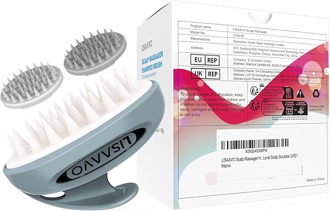 3 in 1 Hair Growth Scalp Massager,Replaceable Shampoo Brush for Relaxing,Deep Cleansing Exfoliator & Soothes itching - Wet/Dry Use for All Hair Types,Grey