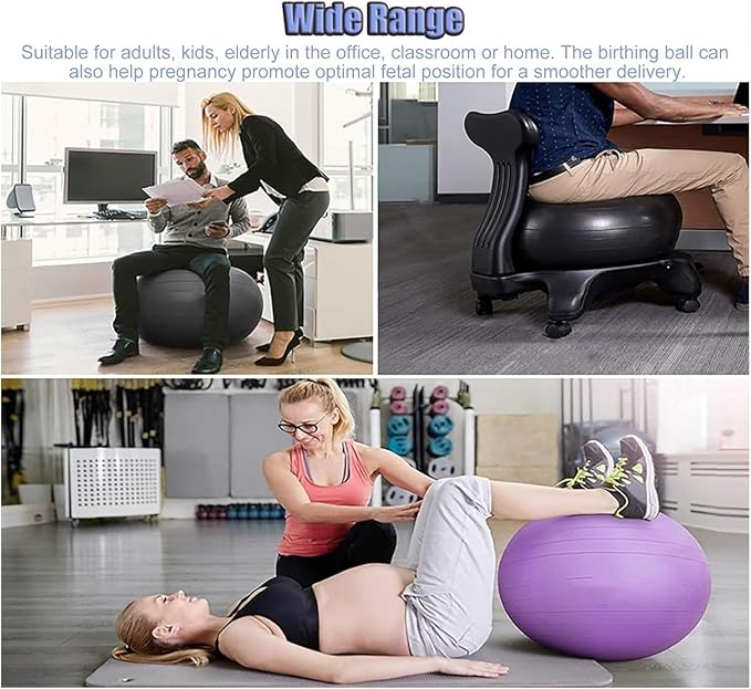 Yoga Ball Chair,Yoga Ball，Exercise Ball, Yoga Ball Chair Ergonomic Chair with Replaceable Balls Stability Yoga Ball Chair for Office Home Classroom Exercise Ball Seat(Black)