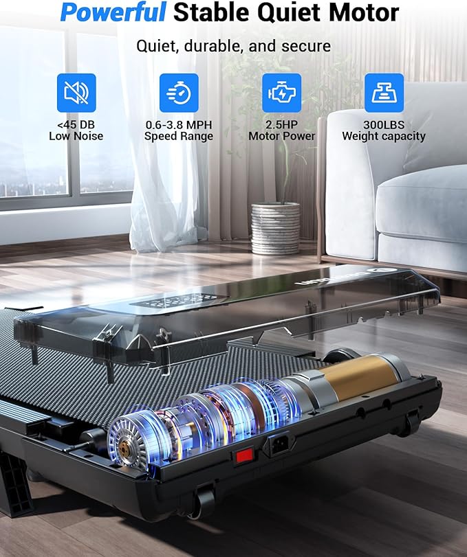 DeerRun Under Desk Walking Pad Treadmill for Home Office & Small Spaces, 6% Manual Incline, 0.6–3.8 MPH Walking Speed, 2.5 HP, 300 lb Capacity, App & Remote Control