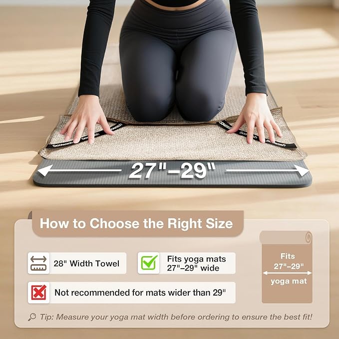 Hot Yoga Towel,Microfiber Yoga Mat Towels Non Slip for Hot Yoga Absorbent Microfiber Sweat Anti-Slip Cover,Bikram,Pilates,Exercise,Fitness 24 inch X 72 inch Beige 2 Pack