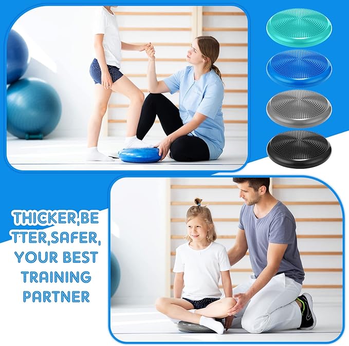 Sotiff 4 Pcs Inflated Wobble Cushion Wiggle Seat for Sensory Kids Flexible Seat for Classroom Wobble Disc with Inflation Pump Stability Balance Board for Adult Physical Therapy Exercise