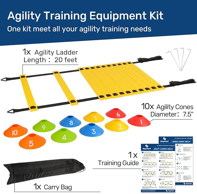 sapsisel Soccer Training Equipment,Agility Training Equipment Set, Speed Football Training Equipment with 20ft Agility Ladder, 10 Soccer Cones