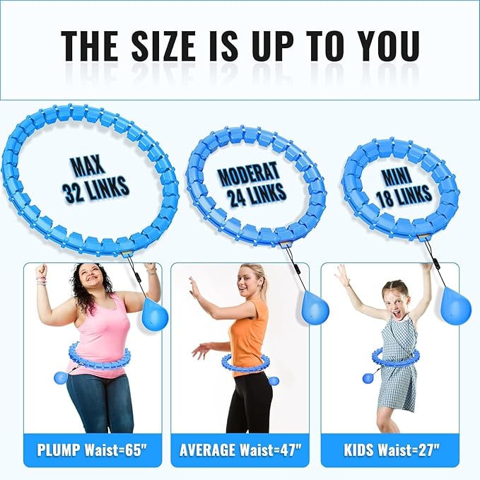 65inch 32 Knots Plus Size Quiet Weighted Hula, Smart Detachable Fitness Infinity Hoop, 2 in 1 Waist and Abdominal Weight Loss for Women, Workout Exercise Equipment Hoop