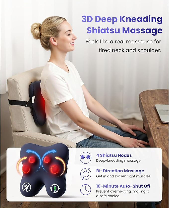 BOB AND BRAD Cordless Back Massager with Heat FSA Eligible HSA, Shiatsu Back Massager for Pain Relief Deep Tissue, 3D Kneading Massage Pillow for Pain Relief, Soothing Full-Body Relief for Family