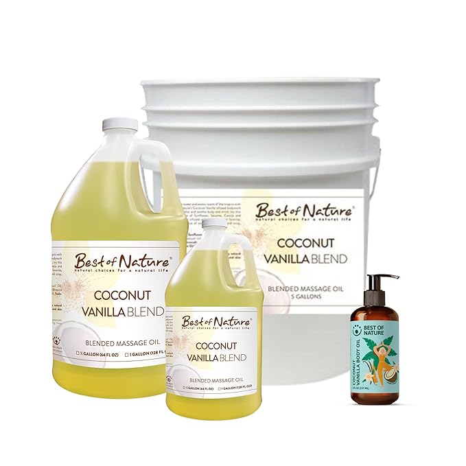 Best of Nature Coconut Vanilla Massage Oil – Lightweight Body Oil for Smooth, Silky Skin, Soft Coconut Vanilla Scent, Ideal for At-Home Massage & Daily Moisturizing, 8 fl oz