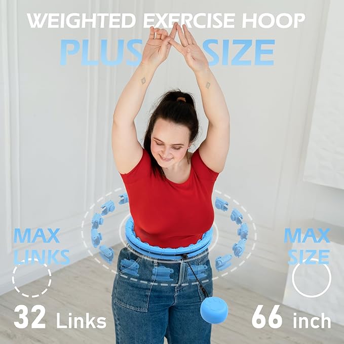 Weighted Hula Circle with 26/32 Links(56-66 Inch) for Adults Weight Loss, Infinity Fitness Hoop Plus Size, for Women Smart Exercise Equipment