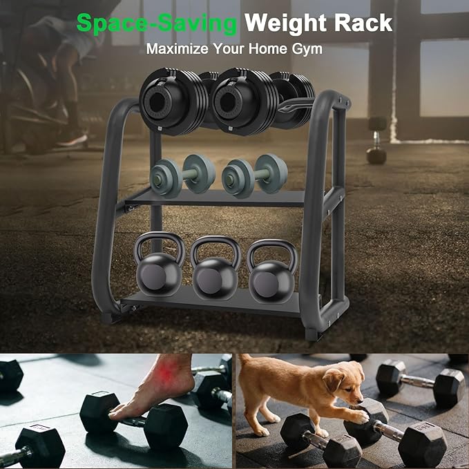Heavy Duty Dumbbell Stand, 3-Tier Weight Rack, 220LB Capacity, Black Steel Home Gym Organizer, Dumbbell Rack Stand for barbells, and kettlebells, Weight Storage Holder for Home, Office, Gym