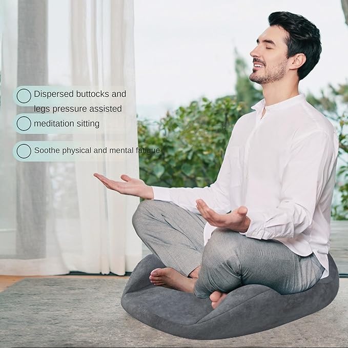 Ergonomic Meditation Cushion, Suede Floor Seat for Yoga and Mindfulness Practice, Memory Foam, Curved Back Support (Blackish Green)