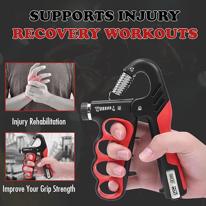 Adjustable Grip Strength Trainer Hand Gripper for Grip Strength, Forearm & Wrist Strengthener, Hand Exerciser for Strength Training & Therapy 11-220Lbs(5-100KG) | Red
