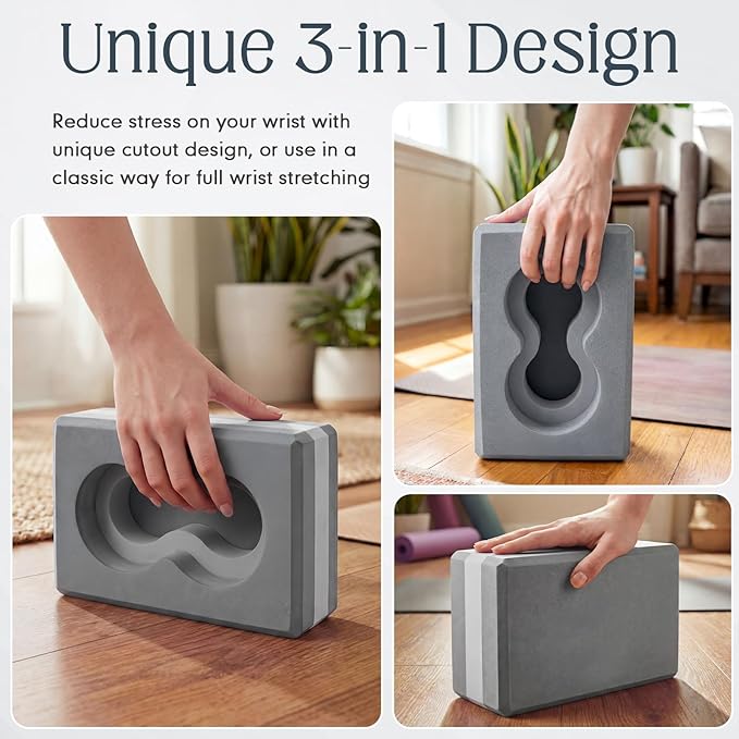 2 Pack Yoga Blocks Wrist Support Yoga Blocks with Knee Pads and Strap to Put Less Weight on Wrist Improve Comfort and Grip, EVA Foam Pilates Exercise Balance Stretching Accessories