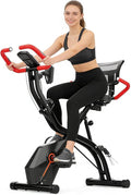 Foldable Exercise Bike for Home, Uright and Recumbent Stationary Bike with Ergonomic Mesh Backrest, Indoor Full Body Quiet Workout Bike, Wide Seat 6.6 Pound Flywheel & 300 LBS Capacity Red