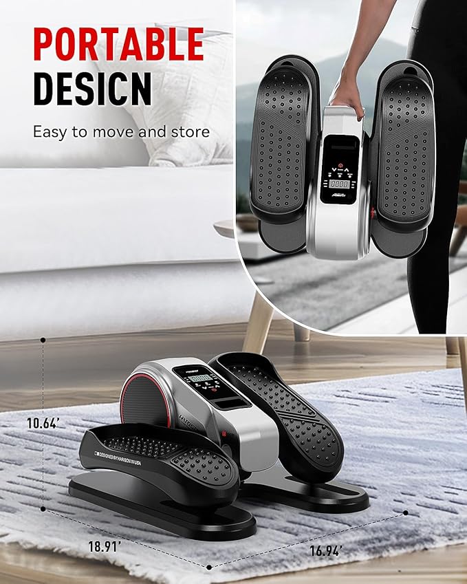 HARISON Under Desk Elliptical Machine with Multi-Functional LCD Display, Ellipse Leg Exerciser for Seniors with 12-Level Adjustable Speed and Resistance Bands
