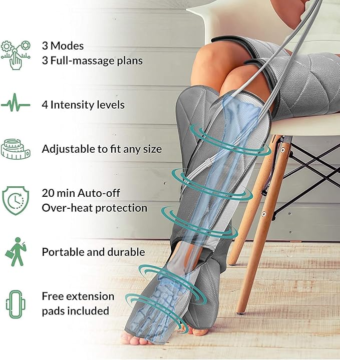 Leg Massager for Circulation - Foot and Calf Massager, Air Compression Leg Wraps Massage Boots Machine for Home Use Leg Massage - scd Machine for Calf, Thigh and Foot Massager, FSA or HSA Eligible