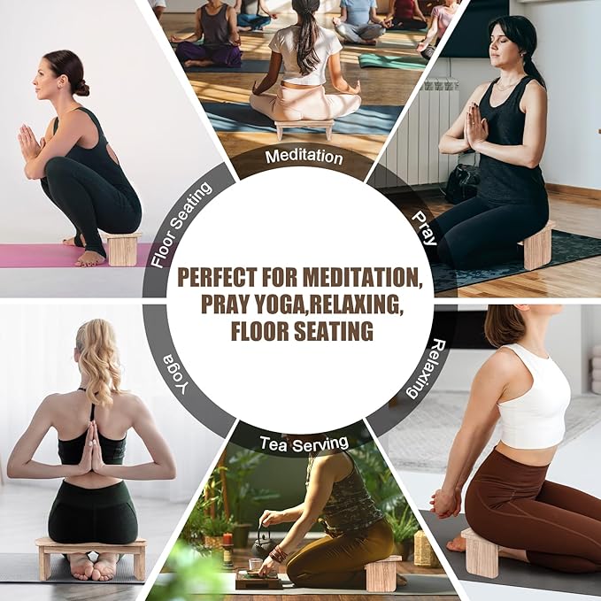 Meditation Bench - Yoga Bench,Wooden Zen Meditation Stool Kneeling Bench for Mindfulness Practice Tea Ceremony and Relaxation Ergonomic Design for Comfort and Support Household (Light Wood)