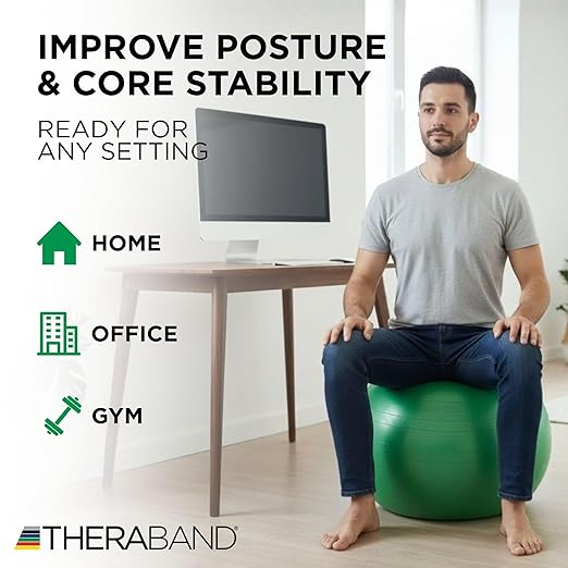 THERABAND Pro Series Exercise Ball, 26" Green Stability Trainer for 5'7"–6'1" Users, Anti-Burst Yoga & Pilates Ball, Balance & Core Trainer, For Athletes Fitness at Gym & Home