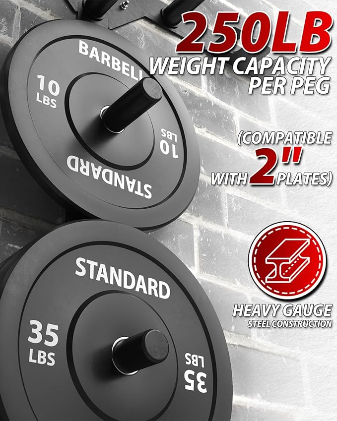 Mikolo Weight Plate Storage Rack, Wall Mounted Weight Plate Holder, Bumper Plate Storage for Home Gym, Fit 1" and 2" Plates