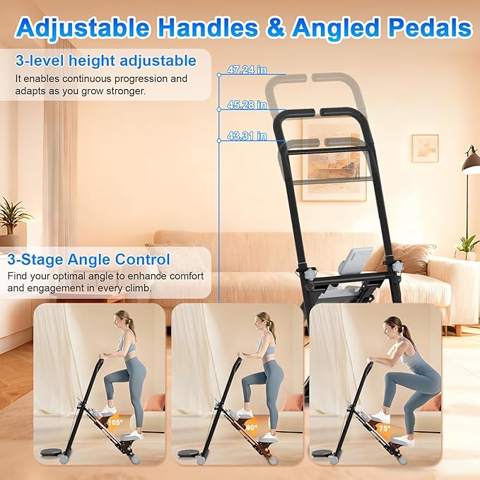 OVER SELF Stair Stepper at Home, Stair Stepper with Handlebar for Full-Body Workout, for Compact Folding Stair Climber with Adjustable Handlebar/Pedal, 350lbs Weight Capacity, Knee-Friendly