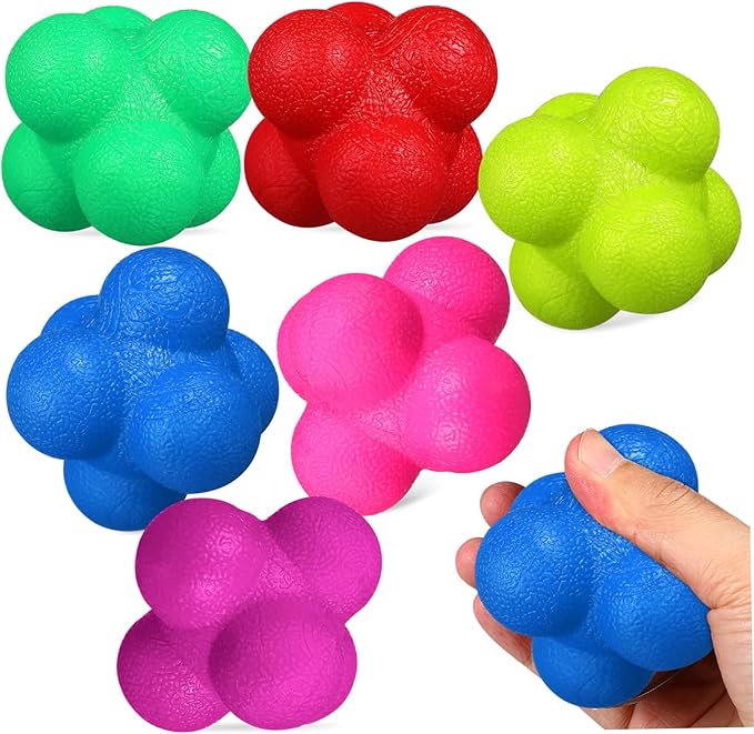 6 Pcs Hexagonal Reaction Balls for Sports Training Agility and Reflex Improvement Equipment Materials for Basketball Soccer Volleyball Football and Unpredictable Bouncing