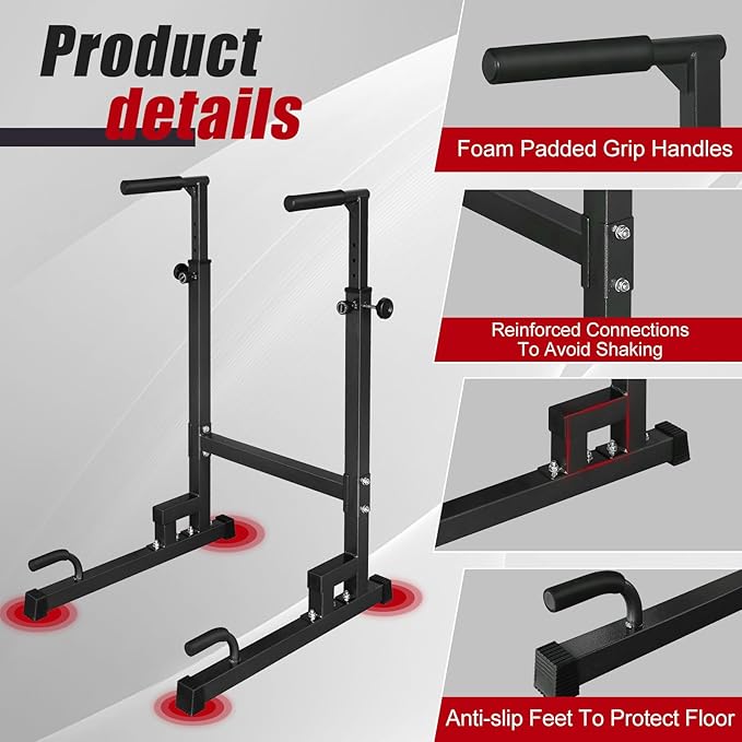 Portable Pull Up Dip Bar, Sturdy Dip Station with Adjustable Height, Multi-Function Parallel Bars for Home Gym Strength Training, Home Fitness Equipment with Soft Grip