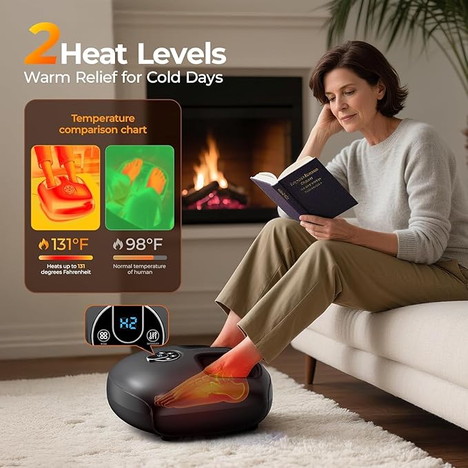 Foot Massager with Heat - Shiatsu Deep Kneading to Relieve Tired & Aching Feet, Fits Size 6-13