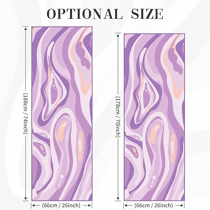 Yoga Mat Towel Cover with Large Corner Pockets, Non Slip Grip Microfiber Mat Cover Mat for Hot Yoga, Pilates and Gym Workout, 74" L x 26" W, Purple