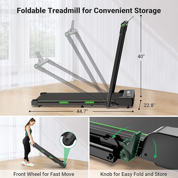 THERUN Walking Pad, 2 in 1 Foldable Treadmills for Home, 2.5HP Under Desk with Handle Bar, 16" Widened Running Belt, with Remote Control & LED Touch Screen