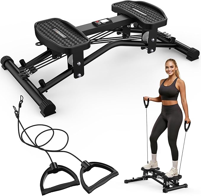 Ski Balancing Machine with Resistance Bands, Slide Steppers Full Body Cardio Workout Equipment, Twister Balance Board Equipped with LCD Monitor, 330LBS Capacity