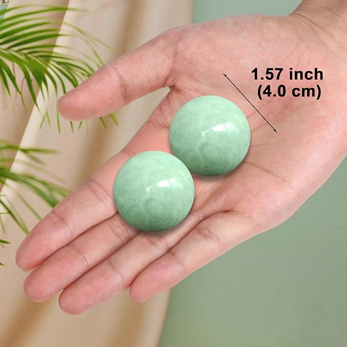 Traditional Chinese Baoding Balls, Marble Health Exercise Stress Relief Balls, Green, 2-Piece Set (Green, Medium-1.57")