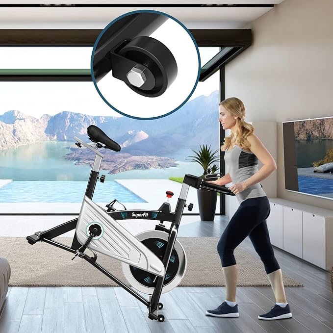 GYMAX Magnetic Stationary Bike, 30lbs Flywheel Indoor Cycling Bike with LCD Monitor & Heart Rate Sensor, Adjustable Cardio Aerobic Spinning Exercise Workout Bike for Home Gym
