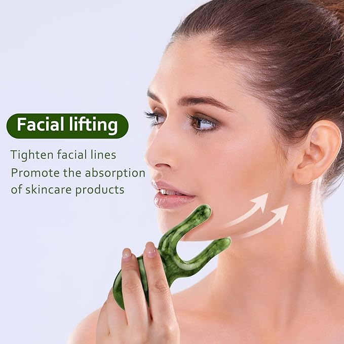 ideayard Jade Gua Sha Facial Tools, Jade Massage Tools for Face Nose Eye, Manual Therapy Tools, Handheld Meridians Acupressure Tool Birthday Gifts for Women Men