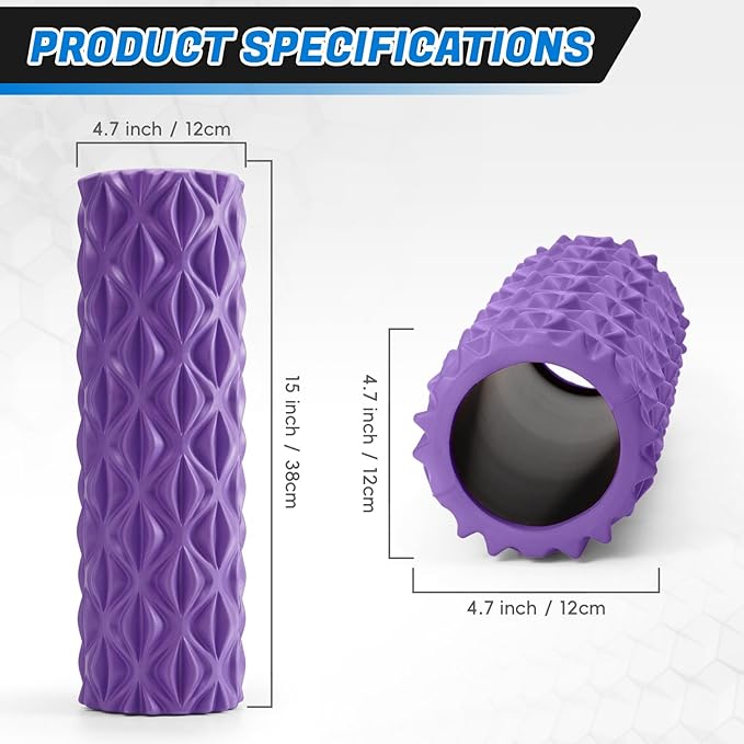 Foam Roller High Density Deep Tissue Massager for Muscle Massage Myofascial Trigger Point Release Improves Mobility Massage of The Back and Leg Muscles - 15" (Purple)
