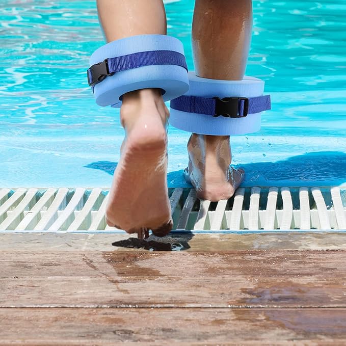 Foam Swim Aquatic Cuffs, Water Aerobics Float Ring Fitness Exercise Set, Ankles Arms Belts with Quick Release Buckle for Swim Fitness Training Set, Set of 2, Blue