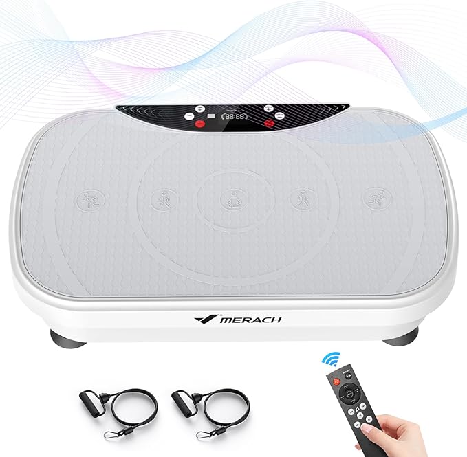 MERACH Vibration Plate Exercise Machine, Vibration Plate for Lymphatic Drainage Weight Loss, Vibrating Plate Exercise Machine with Bluetooth and LED Display, Workout Equipment for Women Men Home